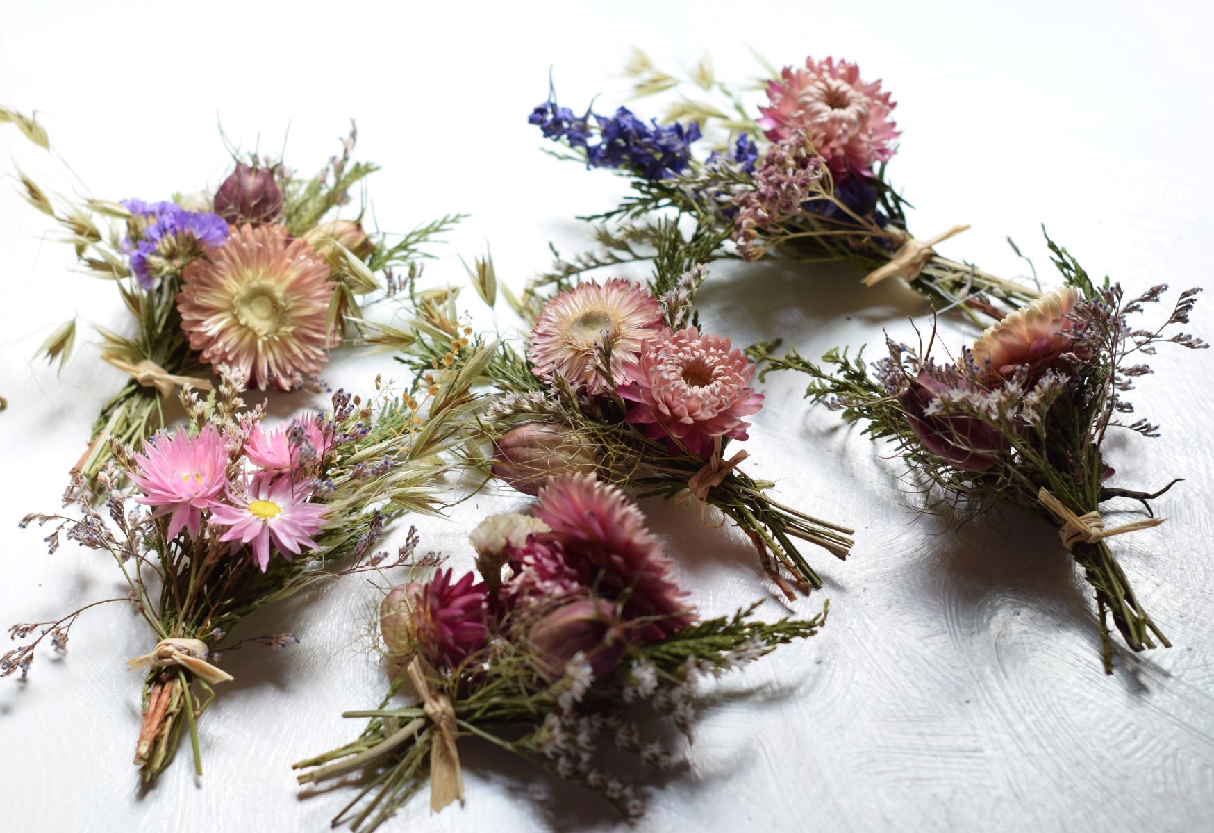 Six Mini Dried Flower Posies
