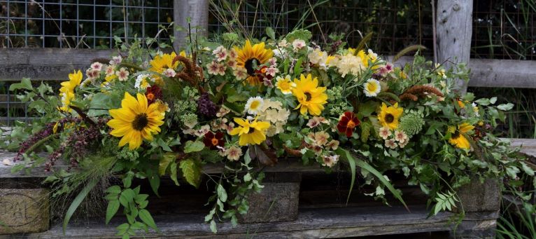Sunflower-casket-spray Funeral flowers Floral Acre Somerset